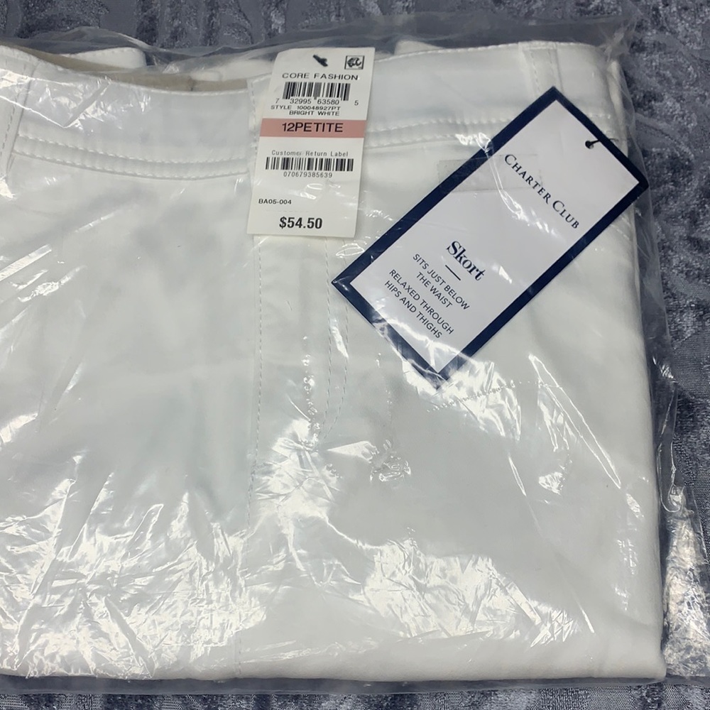 Macy’s Charter Club Petite Sateen Skort- Bright White